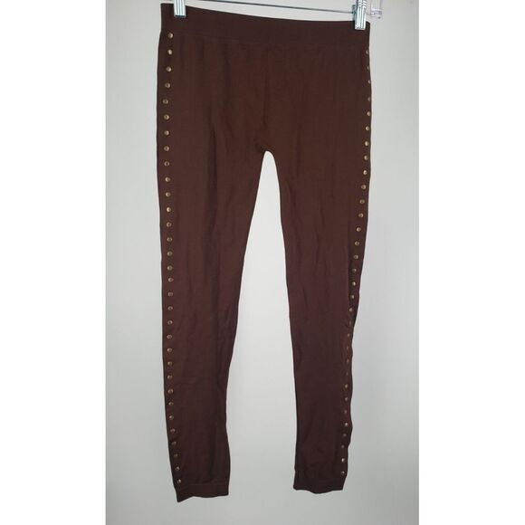 POOF!‎ Juniors Seamless Studded Brown Crop Length Leggings Size M/L - Picture 1 of 8